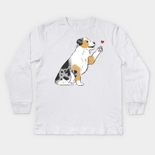 Australian Shepherd and Heart, Sweet Aussie Dog, Aussie Mom, Aussie Dad Kids Long Sleeve T-Shirt